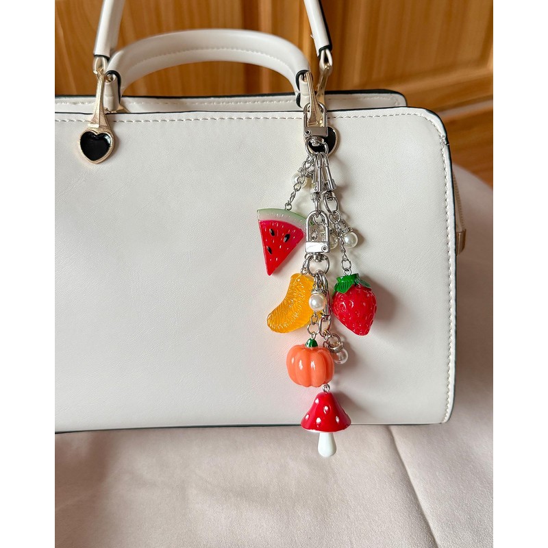 Fruit Keychain with Imitation Pearl, Cute Bag Charm Key chain