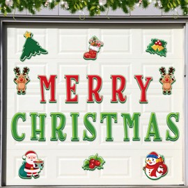 Jovlirz Merry Christmas Garage Door Decorations Magnets, 22 Pcs Garage Door Christmas Magnetic Banners, Refrigerator Car Magnets Decal Xmas Ornaments Stickers for Holiday DIY Decor, 8" H Large