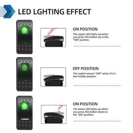 FXC 3 Position SPDT Rocker Switch 7Pin Laser On/Off/On Green LED Light 20A/12V 10A/24V 3 Way Toggle Switch with Jumper Wires Set for Auto Boat Marine Truck Jeep Off-Road Bus