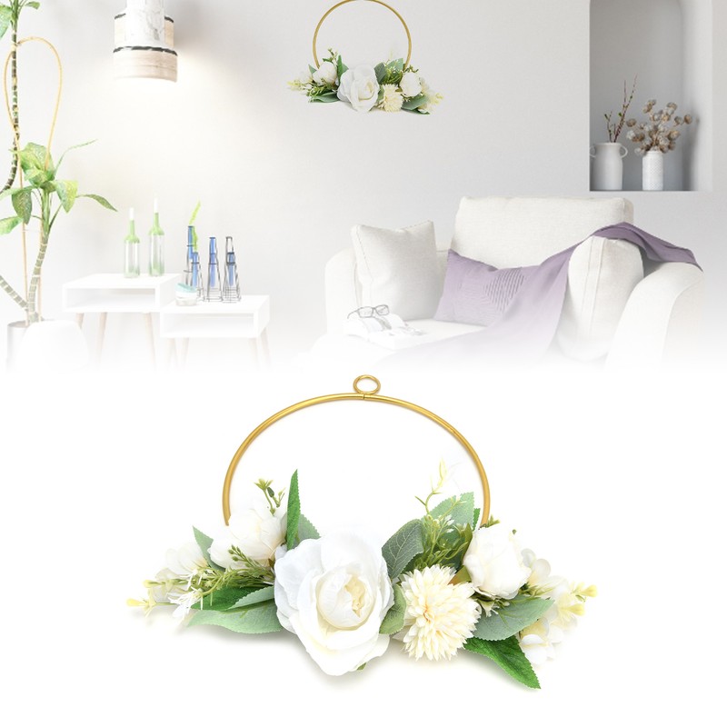 Floral Hoop Metal Ring Wreath Artificial Wall Hanging Wreath for
