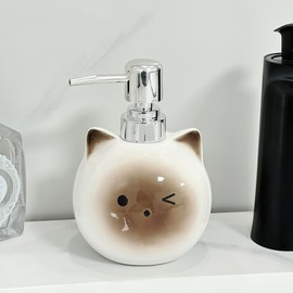 Hosoncovy Cartoon Siamese Cat Ceramic Liquid Soap Dispenser with Pump,Pump Bottle Dispenser, Refillable Hand Wash Liquid Lotion Jar Dispenser for Bathroom, Countertop, Kitchen