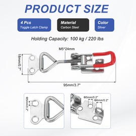 PATIKIL Toggle Latch Clamp 4001 Style, 4 Pcs Stainless Steel Adjustable Toggle Clamps Quick Release Smoker Pull Hasp Latches with Lock Hole 220Lbs Bearing for Box Lid Jig, Silver