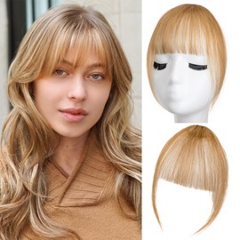 Clip in Bangs 100% Real Human Hair Extensions Wispy Bangs for Women French Bangs Fake Bangs Clip on Bangs Faux Hair extensions Fringe with Temples (A-Ash Blonde2, Wispy Bangs)