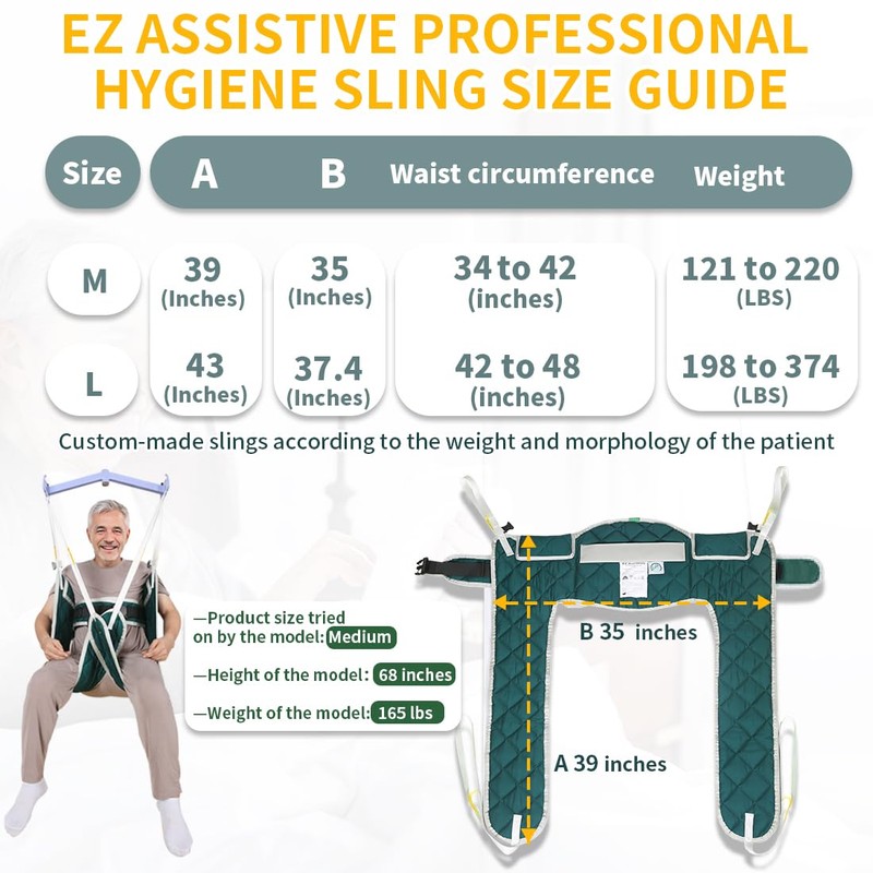 EZ Assistive Patient Lift Transfer Sling for Senior Toileting,SWL 500lbs,with