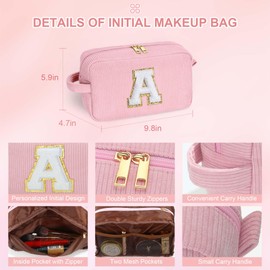 YOOLIFE Birthday Gifts for Women - Gifts for Mom Travel Makeup Bag Cute Pink Makeup Bag Make Up Bag Travel Toiletry Bag Girls Friend Birthday Gifts Bridesmaid Wedding Gift Ideas for Women Letter M