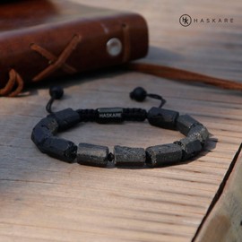 HASKARE Natürlich Stein Armband Edelstein Herren Armband Turmalin, Männer Armband Schwarze Turmalin Armband Rauer Steine Perlen Stressabbau, Heilsteinen Energiearmbänder Schmuck Geschenk für Vater Ihn