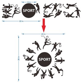 ANFRJJI Vibrant Sports Wall Decal - Football, Basketball, Baseball, and Jump Rope - Removable PVC Sticker for Kids Room Decor - Engaging and Playful Design JWH145 (Black)