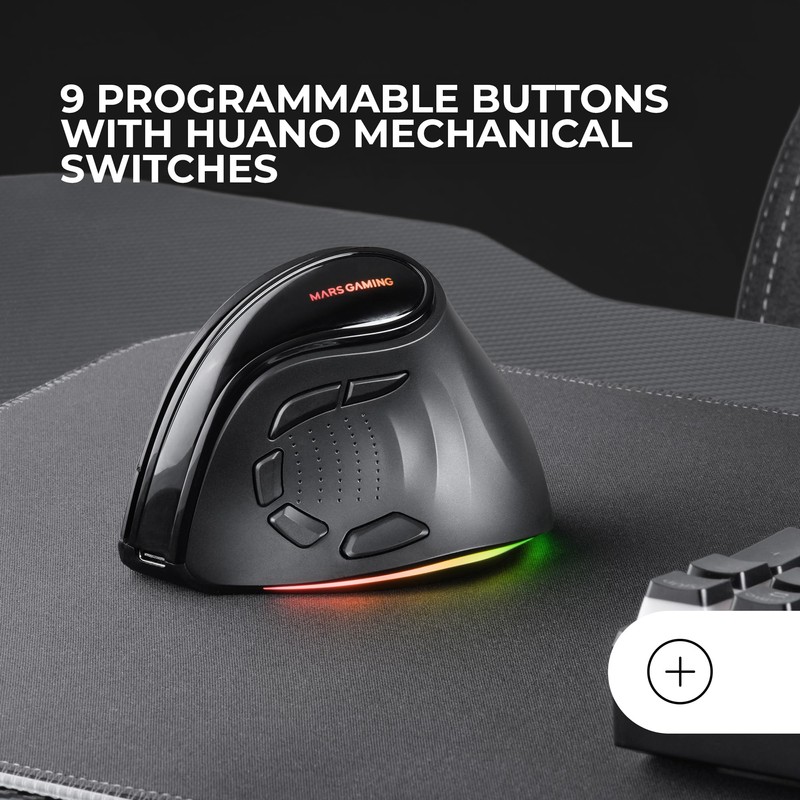 MARSGAMING MM-SK Wireless Vertical Gaming Mouse, Ergonomic RGB Chroma Lighting,