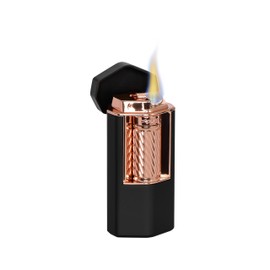 Xikar Meridian Triple Soft Flame Cigar Lighter, Powerful, Elegant, Innovative, Reliable Flint Ignition, Large Easy-to-Use Roller Bar, EZ-View Fuel Window, High Altitude Performance, Black & Rose Gold