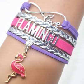 HCChanshi Flamingo Bracelet Jewelry Infinity Love Cute Flamingo Gifts Flamingo Jewelry Bracelet Gifts For Flamingo Lovers, Flamingo Themed Gifts, Flamingo Party Supplies (Purple,Silver and Rose)
