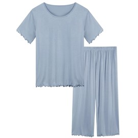 Joyaria Womens Cooling Pajamas Night Sweats Ladies Bamboo Viscose Pjs Sleepwear(Dusty Blue, XL)