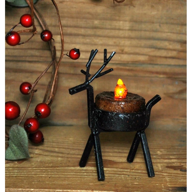 Hearthside Primitive Reindeer Metal Tealight Candle Holder Rustic Country Winter