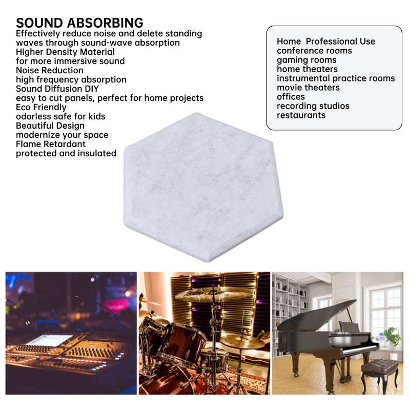 12PCS Hexagon Acoustic Panels High Density Sound Absorbing Panels Sound