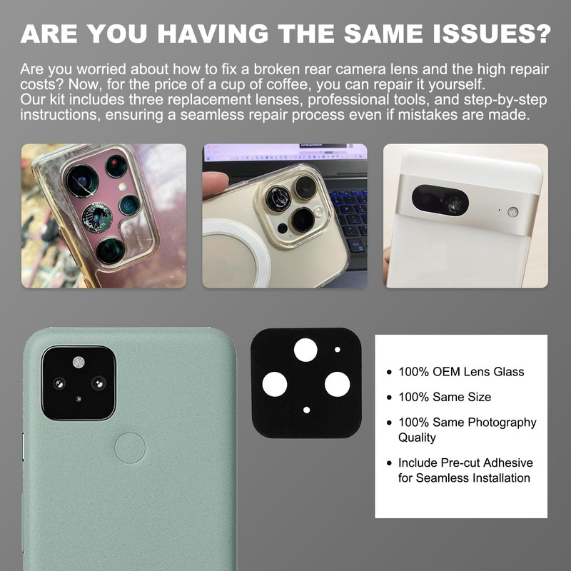 3 Pack for Pixel 5 Back Rear Camera Lens Glass
