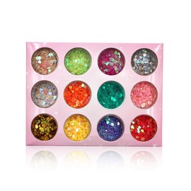 YesLady Nail Art Charms Sequins Heart Flash Nail Face Eyeliner 12 Colors