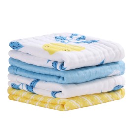 Viviland Baby Muslin Burp Cloths, Super Absorbent Washcloths for Baby Girl and Boy, 10 x 20 inches 6-Layer Baby Bath Towels, Lemon & Leaves 4 Pack