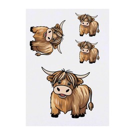Azeeda 4 x 'Glückliche Hochlandkuh' Temporäre Tattoos - Wasserfest, Hautfreundlich & Ungiftig · Transfers in Verschiedenen Größen (TO00075442)