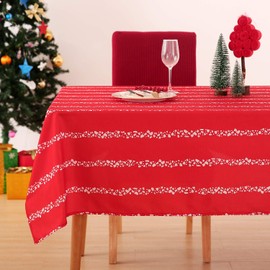Deconovo Christmas Table Cloths Spillproof Wrinkle Resistant Rectangular Tablecloth for Festival Party, 60 x 84 Inch, White Shatter