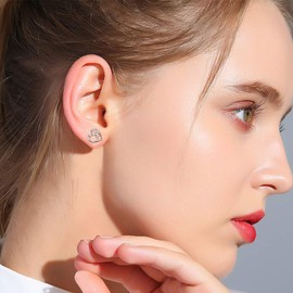 S925 Sterling Silver Gymnastics Sport Love Heart Charm Stud Earrings Inspirational Jewelry Gifts for Women，Gymnasts, Coaches