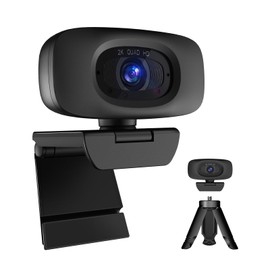 2K Webcam,Full HD Streaming Webcam with Dual Noise Cancelling Microphones, Privacy Cover and Tripod for Web Camera for Desktop Computer, Auto Focus. Computer Webcam for PC/Zoom/Laptop/MacBook/Windows