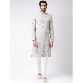 KISAH Men's Traditional Indian Ethnic Wear Kurta For Wedding & Festivals | White | Size: | Ka-0336-38 Whitemulticolour & Thanksgiving