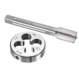 uxcell M12 x 0.5mm Metric Tap and Die Set, HSS Machine Thread Screw Tap with Alloy Tool Steel Round Threading Die
