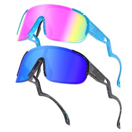 CMBJJU 2PACK Kids Sunglasses,Baseball Sunglasses for Boys Girls Age 8-14,UV400 Sports Sunglasses for Cycling,Running,Skating (Blue+Black)