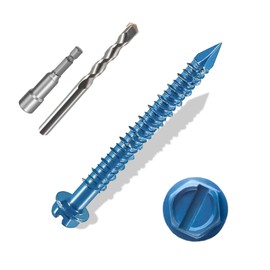 ANCHOREASE 1/4″×2-3/4″ (100PCS) Hex Head Concrete Screw Anchor with Drill Bit, Blue Screw, for Anchoring to Masonry, Block or Brick