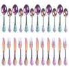 LAIION Silverware Set，24-Piece Stainless Steel Flatware Service for 6 Rainbow