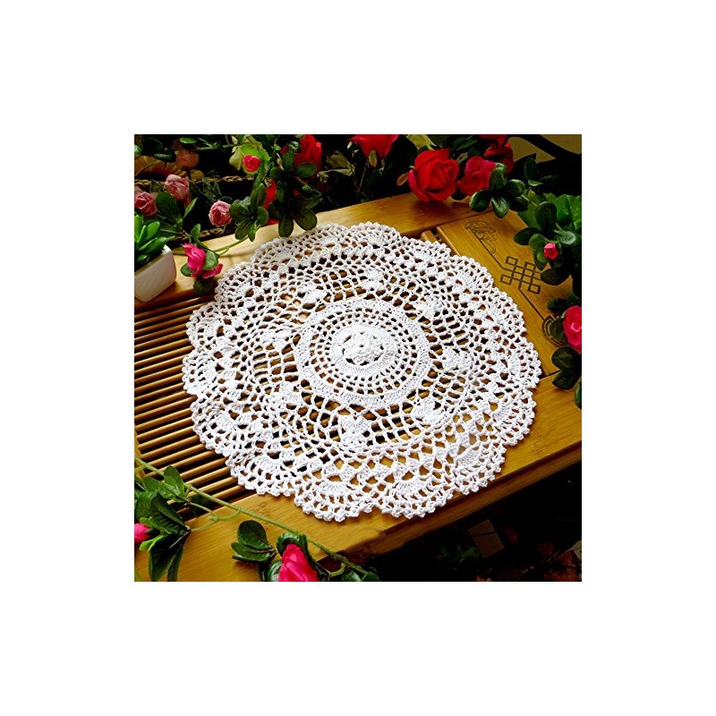 Lelefly Cotton Handmade Crochet lace Table Runners Round Tablecloth Doilies