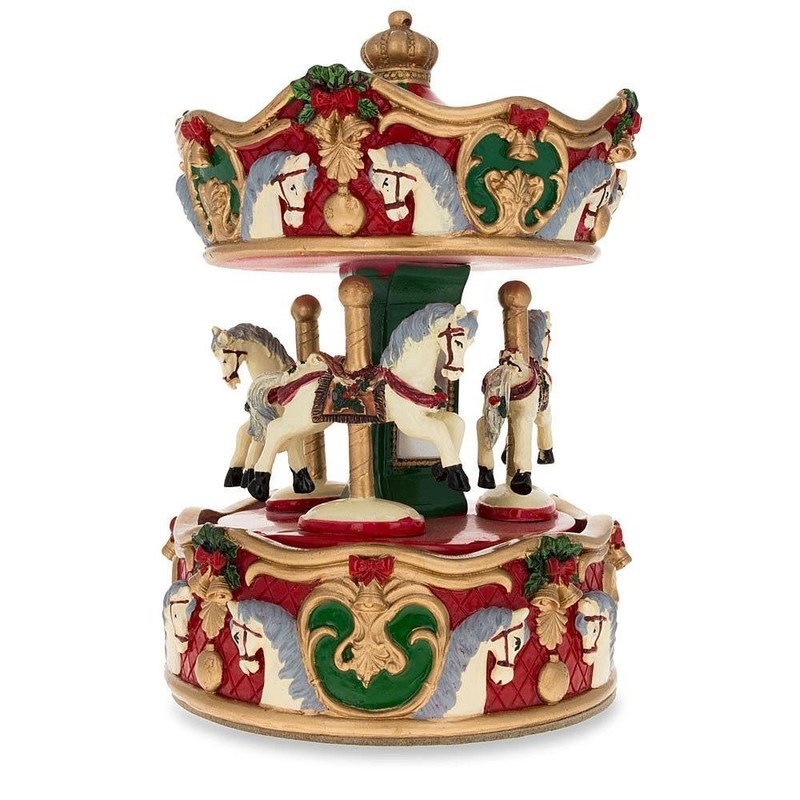 BestPysanky Musical Christmas Figurine with Spinning Carousel Horses