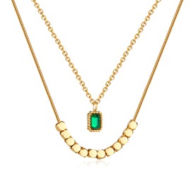 Yimofy 18K Gold Plated Layered Necklace for Women Elegant Green CZ Pendant Choker Necklaces Dainty Gold Layering Necklaces