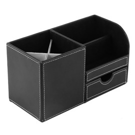 EBTOOLS Caja de Almacenamiento de Papelería de Escritorio, Caja de Colección de Organizador de Pluma de Escritorio de Cuero de PU Multifuncional de