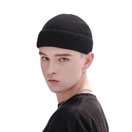 SSKHE Cuffed Beanie Hat for Men Stylish Black Winter Beanie Warm Unisex Beanie Cap Men's Beanie Hat for Cold Weather