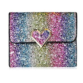 Bestmaple Multicolor Metal Sequins Small Wallet PU Leather Patchwork Hasp Mini Wallet for Women Girls Money Wallet Card Coins Bag, Heart button, Small, Sequins