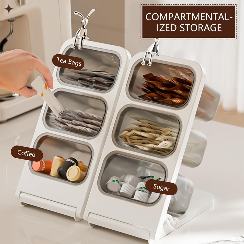 REIKOMO Tea Bag Organizer – 3 Removable Bins Slanted Tiered