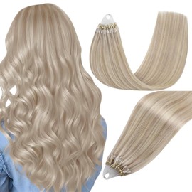 Easyouth Microring Extensions Real Hair Blonde Micro Loop Extensions Remy Human Hair Ash Blonde Highlight Platinum Blonde Extension Hair Extensions Micro Ring Straight 20 cm 50 g #18/613