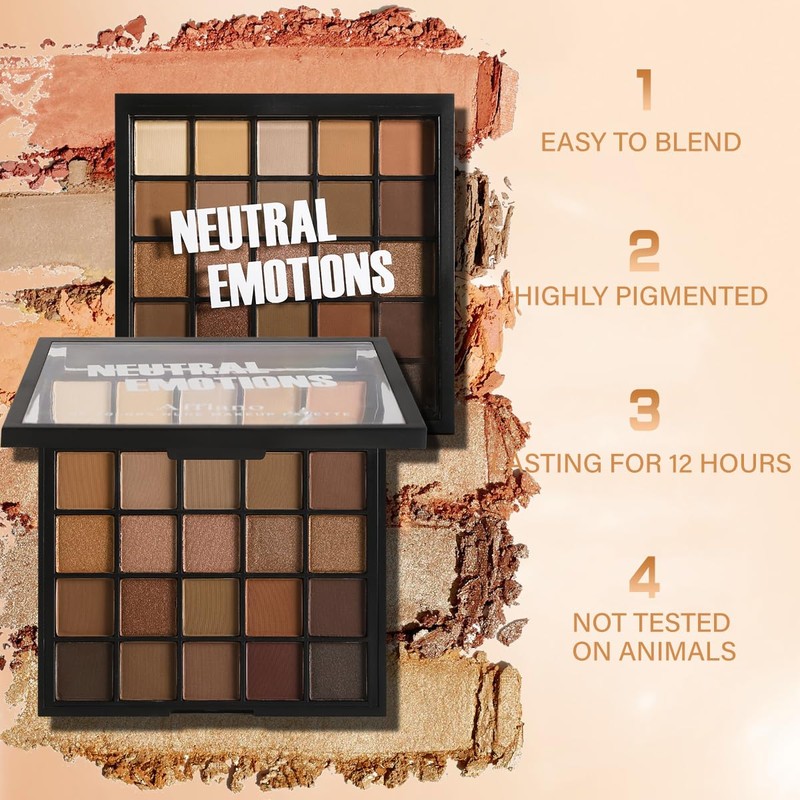 Afflano Neutral Eyeshadow Palette Nude Tones 25 Colours, Professional Long-Lasting