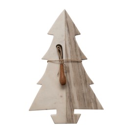 16" L x 10-1/2"W Marble Tree Cheese/Cutting Board w/Wood Canape Knife, White and Buff Color, Set of 2