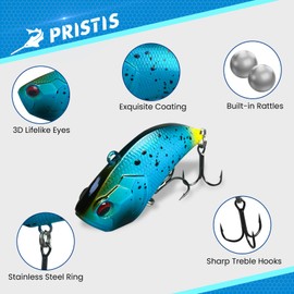 Pristis 3 pcs Jig Head, Lipless Crankbait Hard Baits with Treble Hooks for Bass Trout Walleye Catfish Pike Crappie, Sinking Vibration Swimbait for Freshwater & Saltwater, Minnow Fishing Lure Set