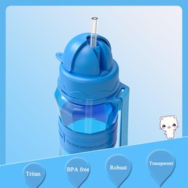 Sigdio Children's Drinking Bottle with Straw, Set of 2 from 1 Year, BPA-Free, Children's Water Bottle, Leak-Proof Sports Drinking Bottles with Carry Strap for School and Nursery (Blue/Light Blue)