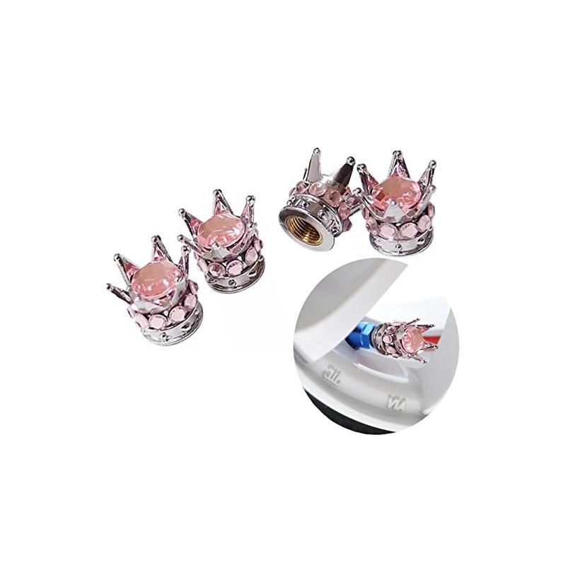 Silver Crown Light Pink Diamond Stones Chrome Plated Car Wheel