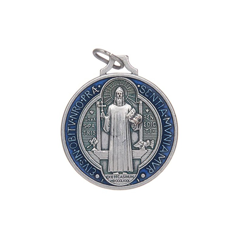 Medal Saint Benedict Zamak Silver-Plated Enamelled Various Sizes 9 mm