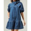 EZAPINE Womens Denim Dress Flowy Mock Neck Ruffle Short Sleeve