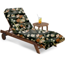 Tycdiose All Weather Chaise Lounge Cushions Outdoor Lounge Chair Cushion, Waterproof Memory Foam Chaise Lounger Chair Cushion for Outdoor Patio Furniture with Non-Slip Back and Ties, Green Floral