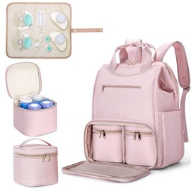 Fasrom Wearable Breast Pump Bag Backpack with Cooler and Pump Tote Bag, Compatible with Momcozy, Medela and Elvie Hands Free Pumps, Pink (Patent Design)