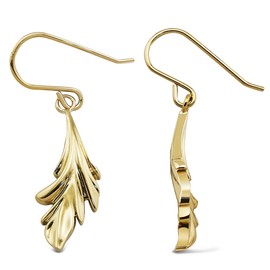 Sternvoll® Women's Earrings Made of 925 Sterling Silver with 14 Carat Gold-Plated in Leaf Shape, Yellow Gold rhodium Yellow Gold
