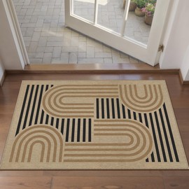 PureCozy 2x3 Modern Geometric Easy Jute Kitchen Front Doormat Non Slip Washable Neutral Carpet Non Shedding Low Pile Black Floor Area Rug for Farmhouse Entryway Porch Doorway