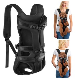 Lukovee Dog Backpack Carrier, Legs Out Easy-fit Dog Front Carrier for Small Medium Dogs,Adjustable Hands Free Dog Chest Carrier for Hiking Cycling (Black,X-Large)