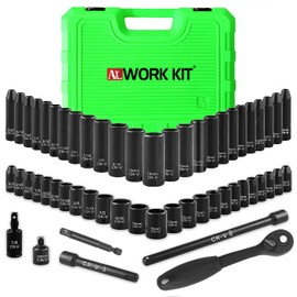 1/4" Drive Impact 56-Piece Socket Set, Standard SAE (5/32 to 9/16 inch) & Metric (4-15mm), 6 Points, CR-V, 1/4-Inch Drive Ratchet Handle, Drive Extension Bar & Impact Universal Joint with Case